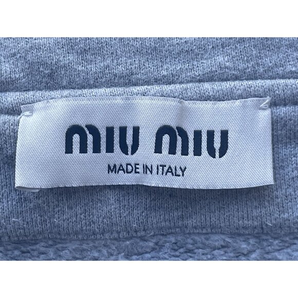Miu Miu Gray Embellished Cropped Polo Sweatshirt W/ Button Front - Picture 7 of 11